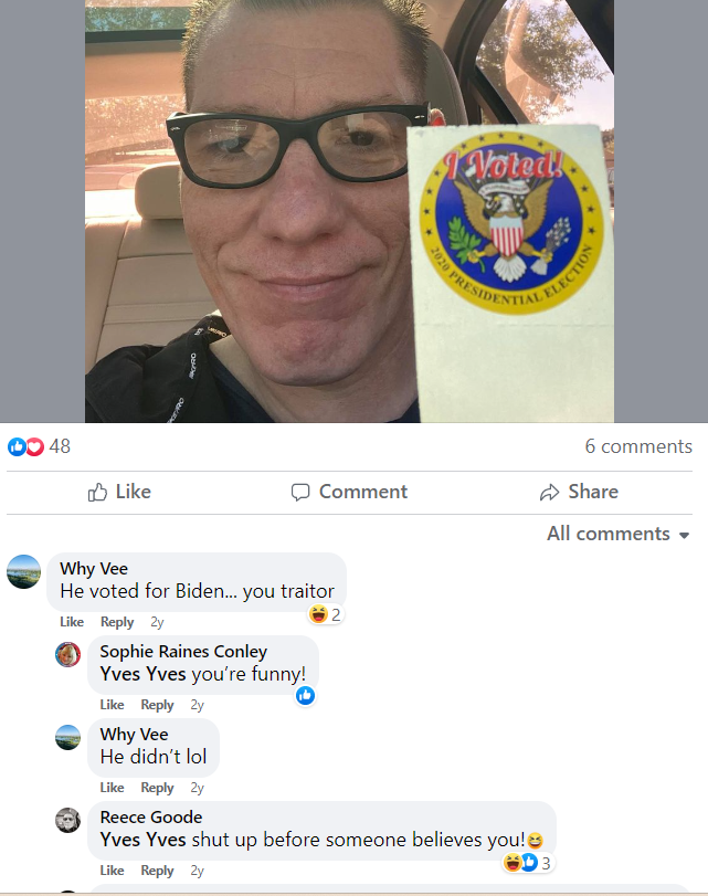 Facebook Post, He voted for Trump