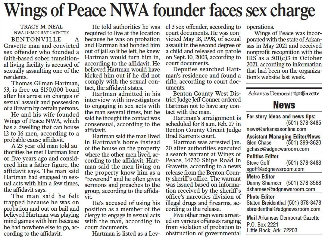 Wings of Peace NWA founder faces sex charge
Arkansas Democrat-Gazette (Little Rock, AR)
January 29, 2023