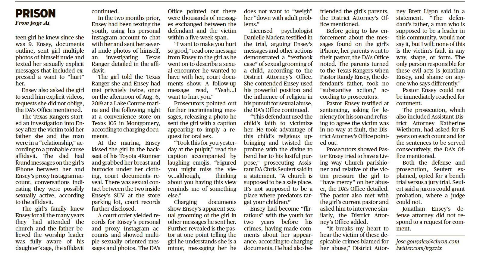 continued. Can be read in full at 
https://www.yourconroenews.com/neighborhood/moco/news/article/Conroe-worship-leader-gets-12-years-in-church-17028700.php