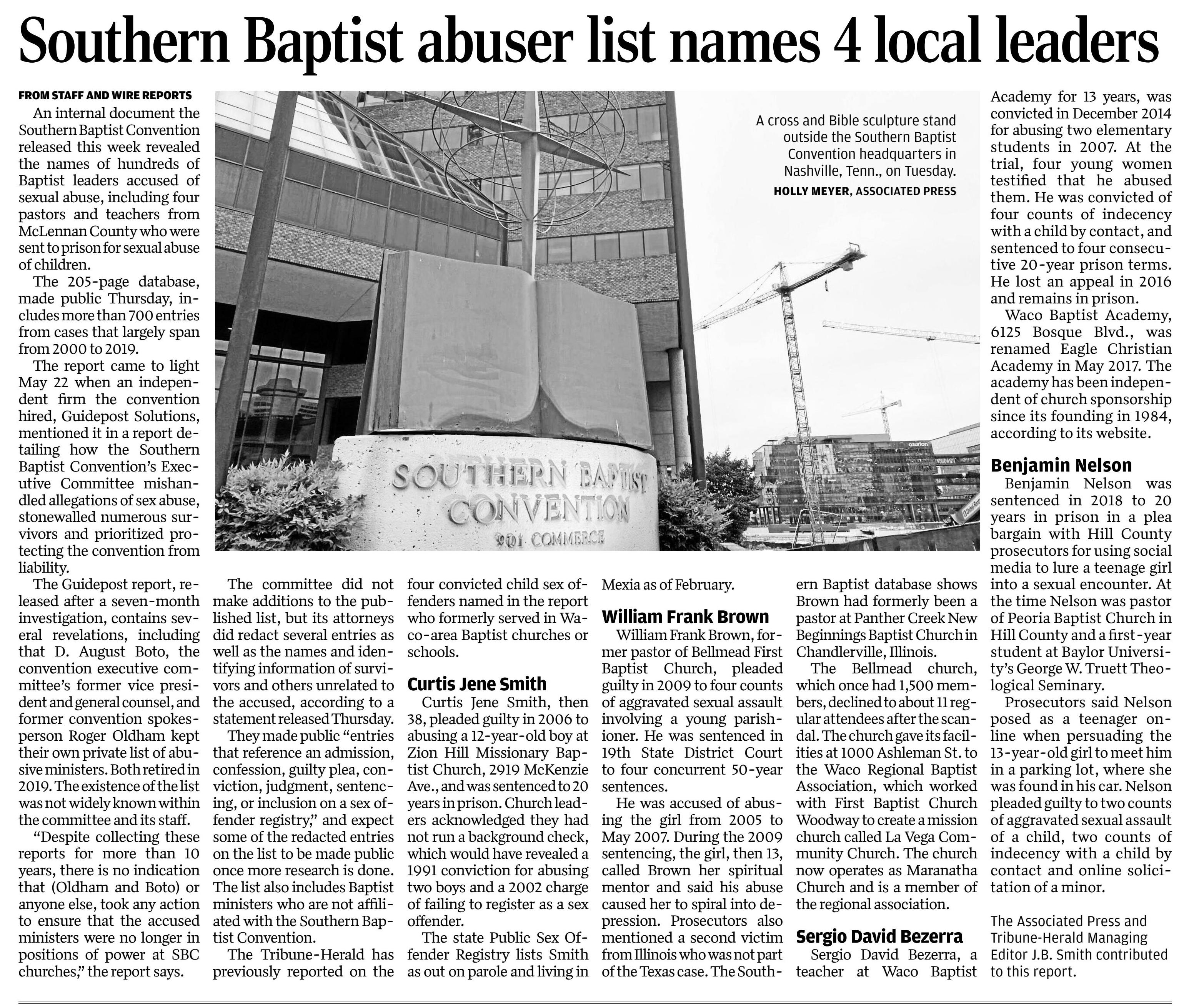 Southern Baptist abuser list names 4 local leaders
Waco Tribune-Herald (TX)
May 29, 2022