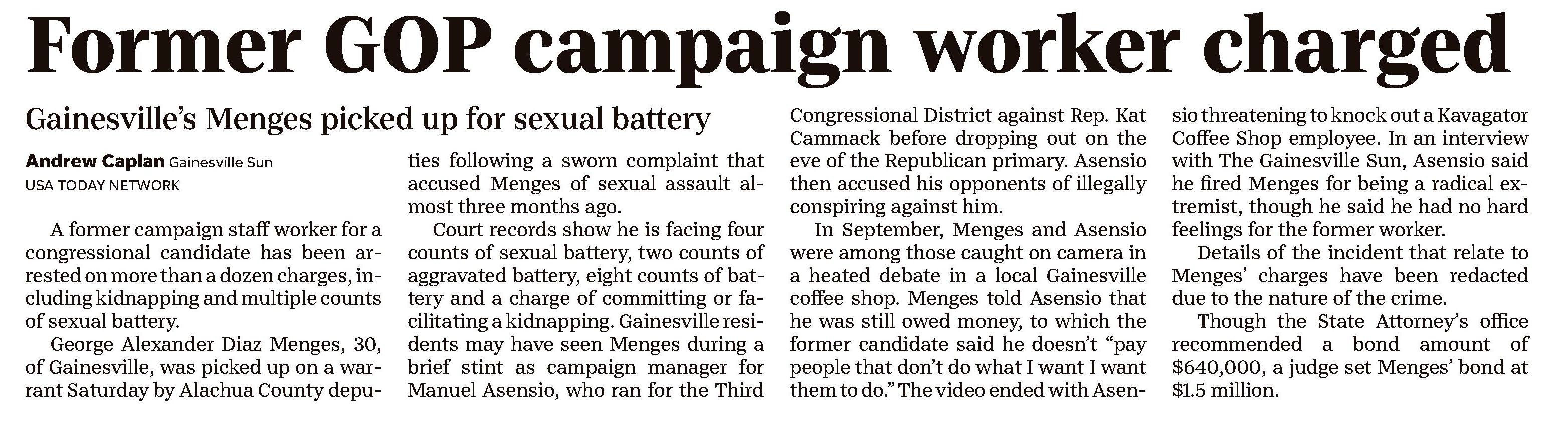 Former GOP campaign worker charged
Gainesville Sun, The (FL)
December 6, 2022