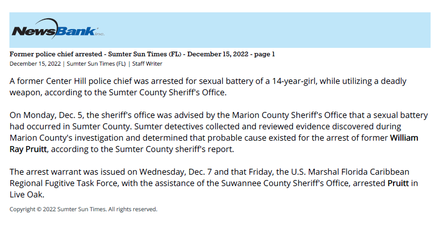 Former police chief arrested
Sumter Sun Times (FL)
December 15, 2022