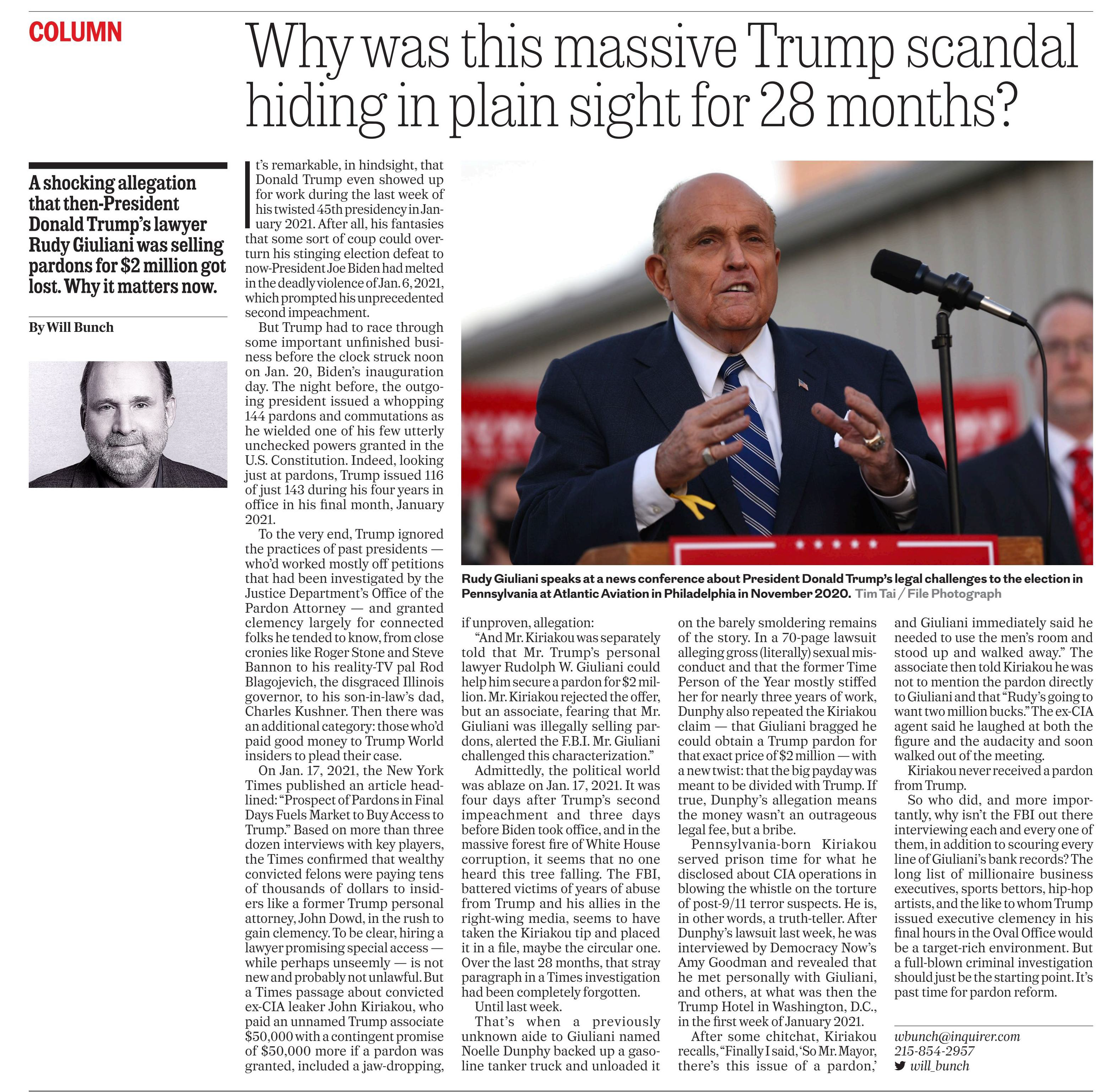Why was the massive Trump scandal hiding in plain sight for 28 months 
Philadelphia Inquirer, The (PA)
May 23, 2023