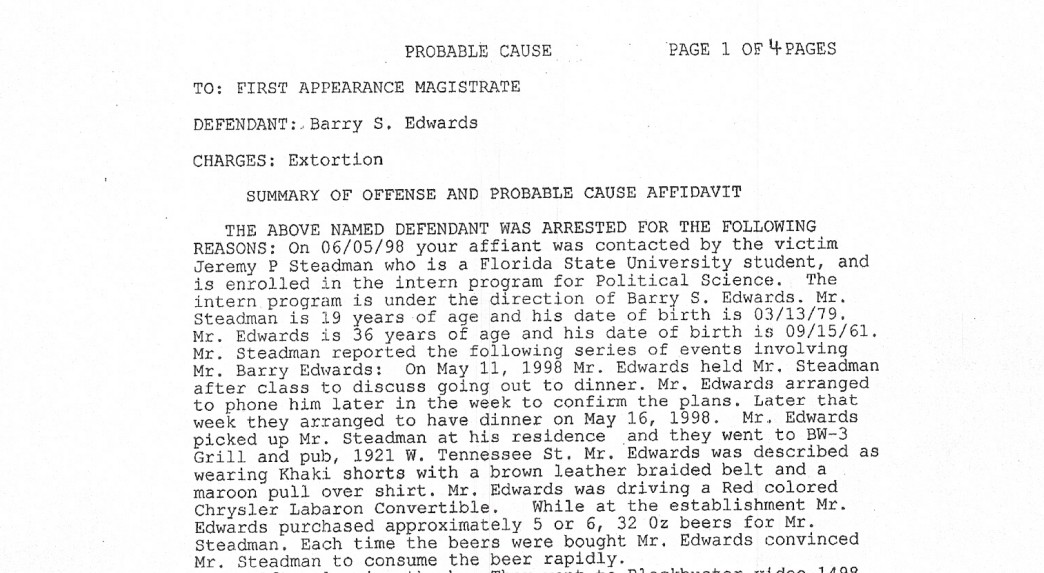 Probable Cause Affidavit
Barry s. Edwards
Extortion