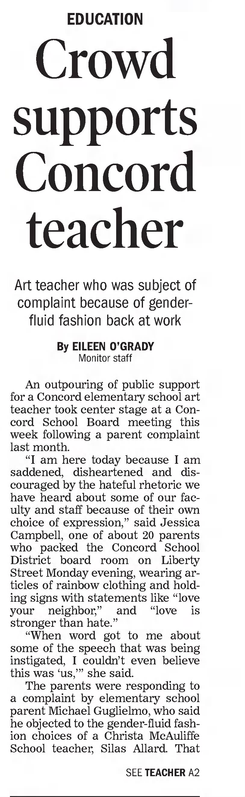 Crowd supports Concord teacher
Concord Monitor
Concord, New Hampshire &middot; Wednesday, March 08,