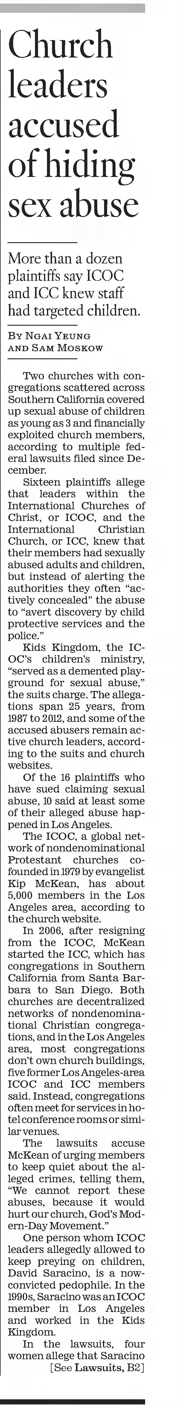 Church leaders accused of hiding sex abuse
The Los Angeles Times
Los Angeles, California · Tuesday, February 28, 2023