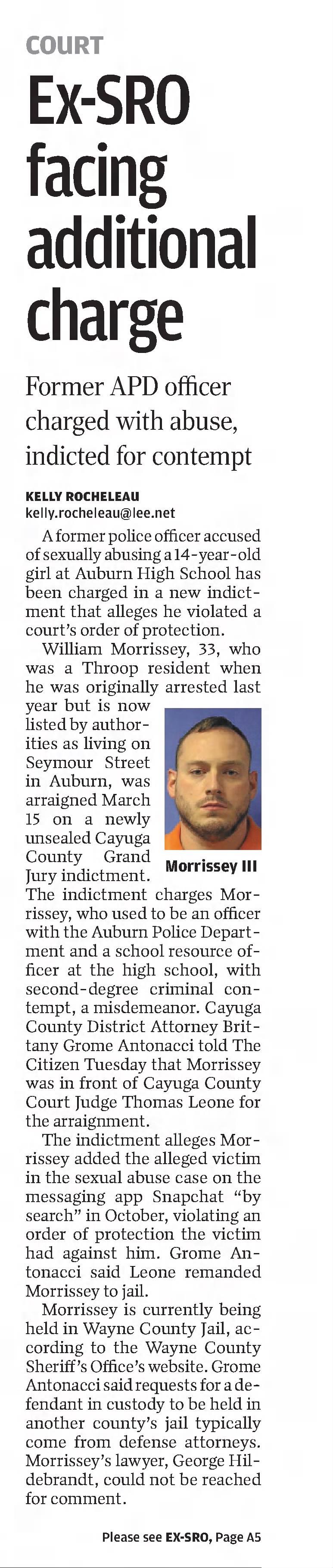 Ex-SRO facing additional chart
The Citizen
Auburn, New York · Wednesday, March 22, 2023