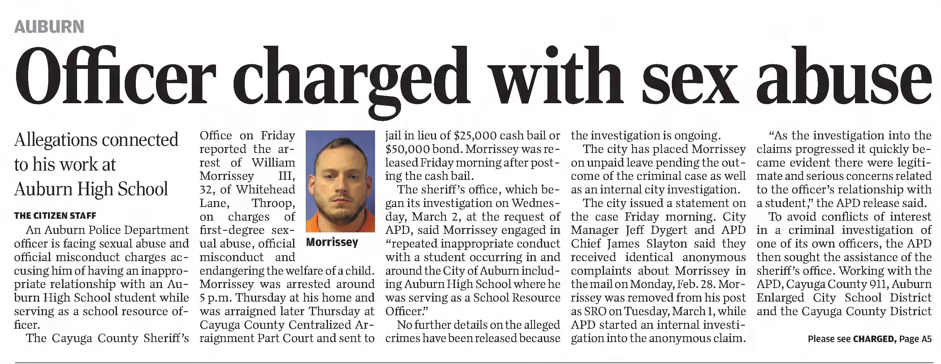 Officer charged with sex abuse
The Citizen
Auburn, New York · Saturday, March 05, 2022
