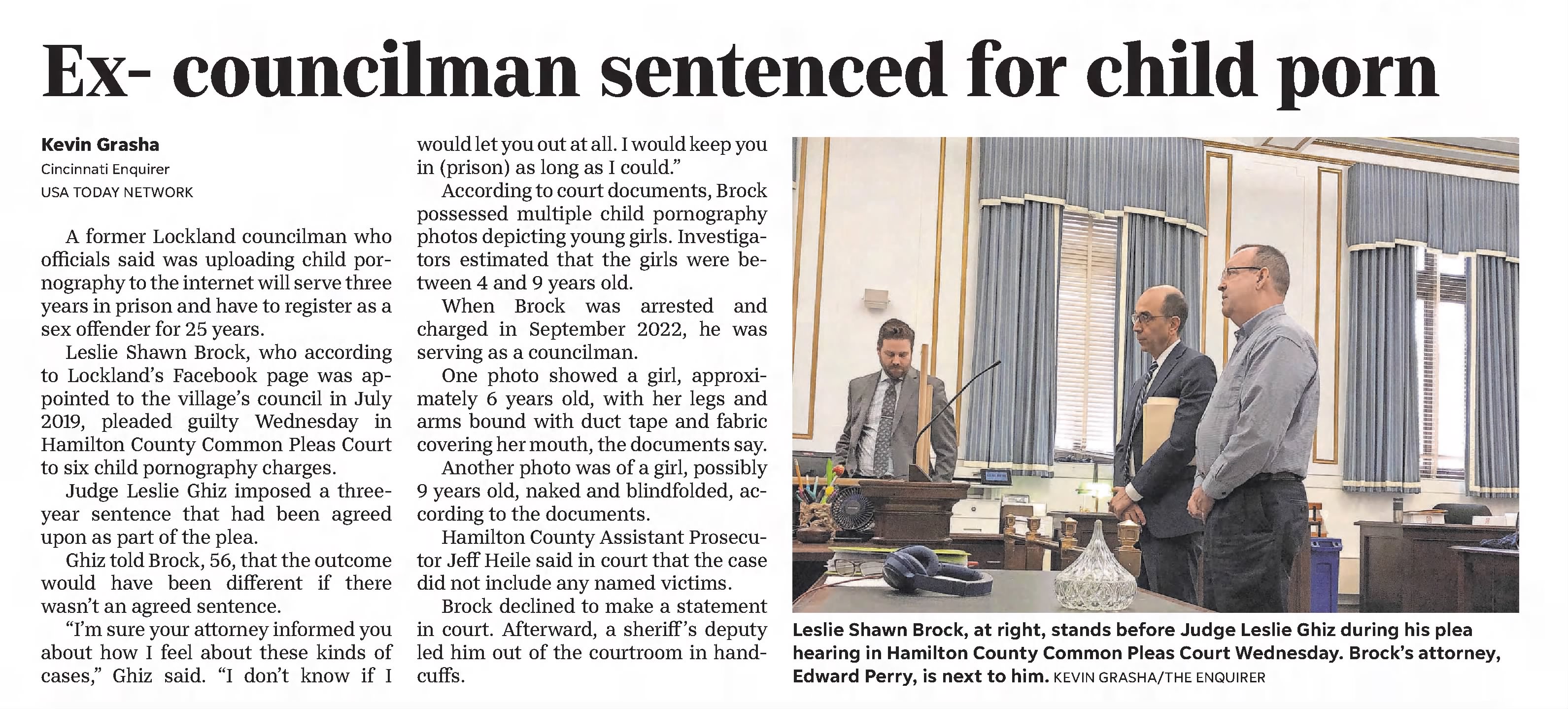 Cincinnati Enquirer: Ex-Lockland councilman sentenced to 3 years in prison for child porn

Linked above in list of media articles. 