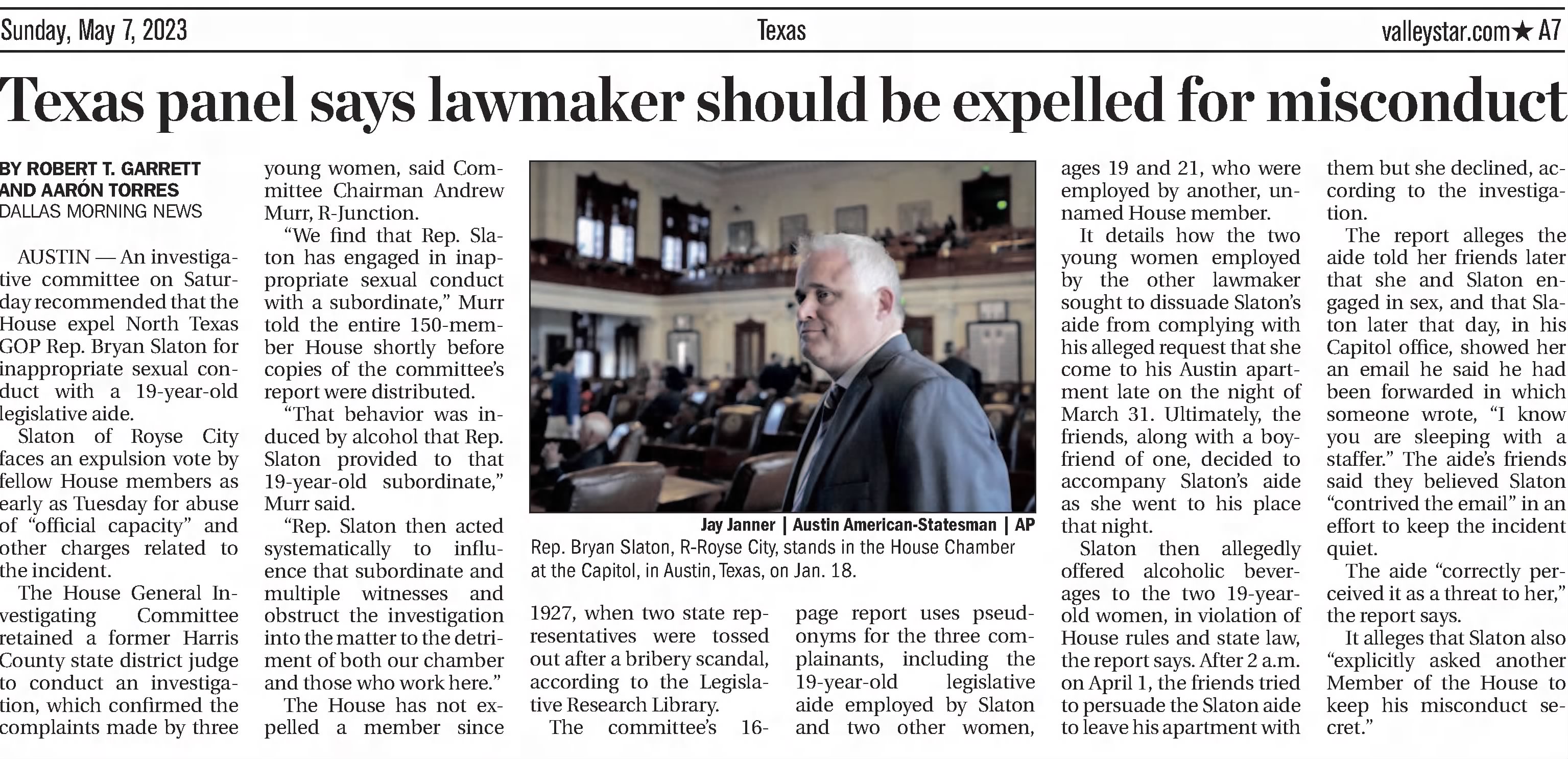 Texas panel say s lawmaker should be expelled for misconduct. 