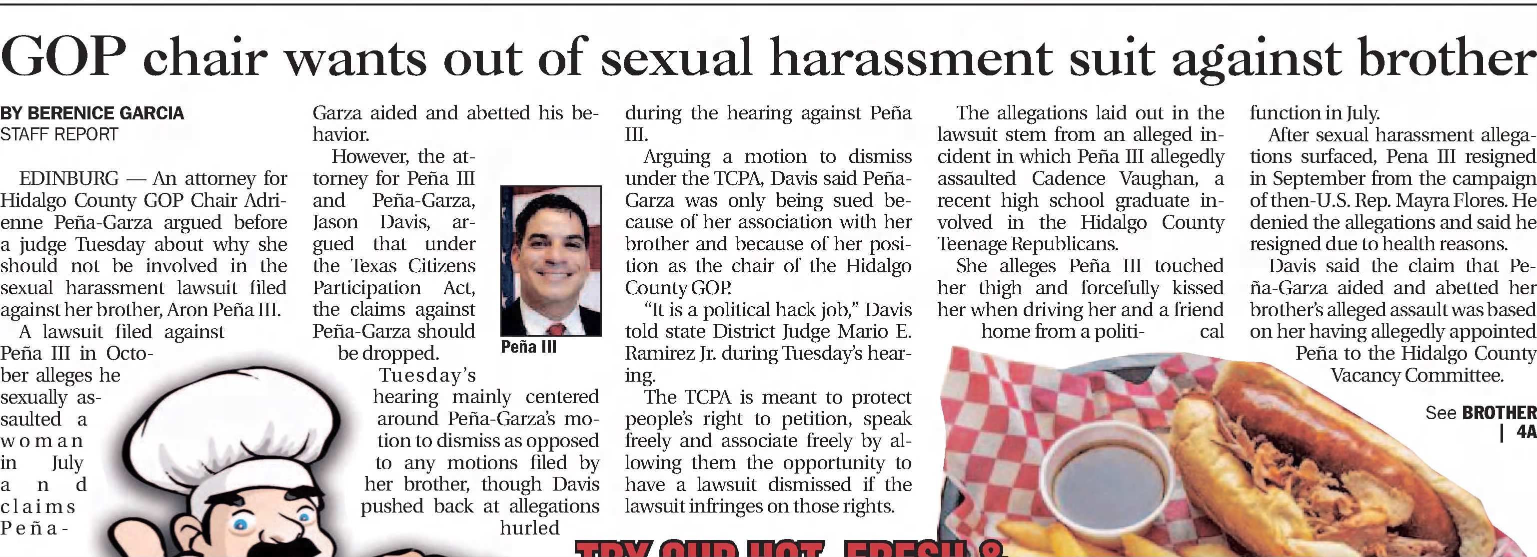 GOP chair wants out of sexual harassment suit against brother
The Monitor
McAllen, Texas &middot; Wednesday, February 22, 2023