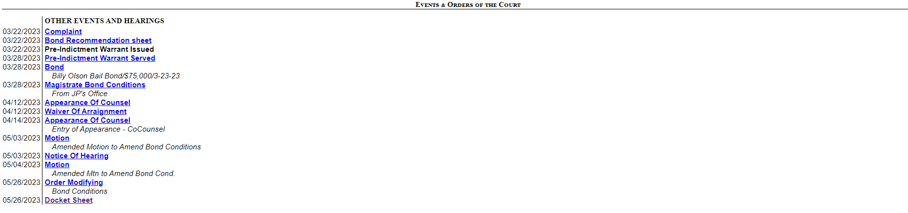 Other Events and Hearings 