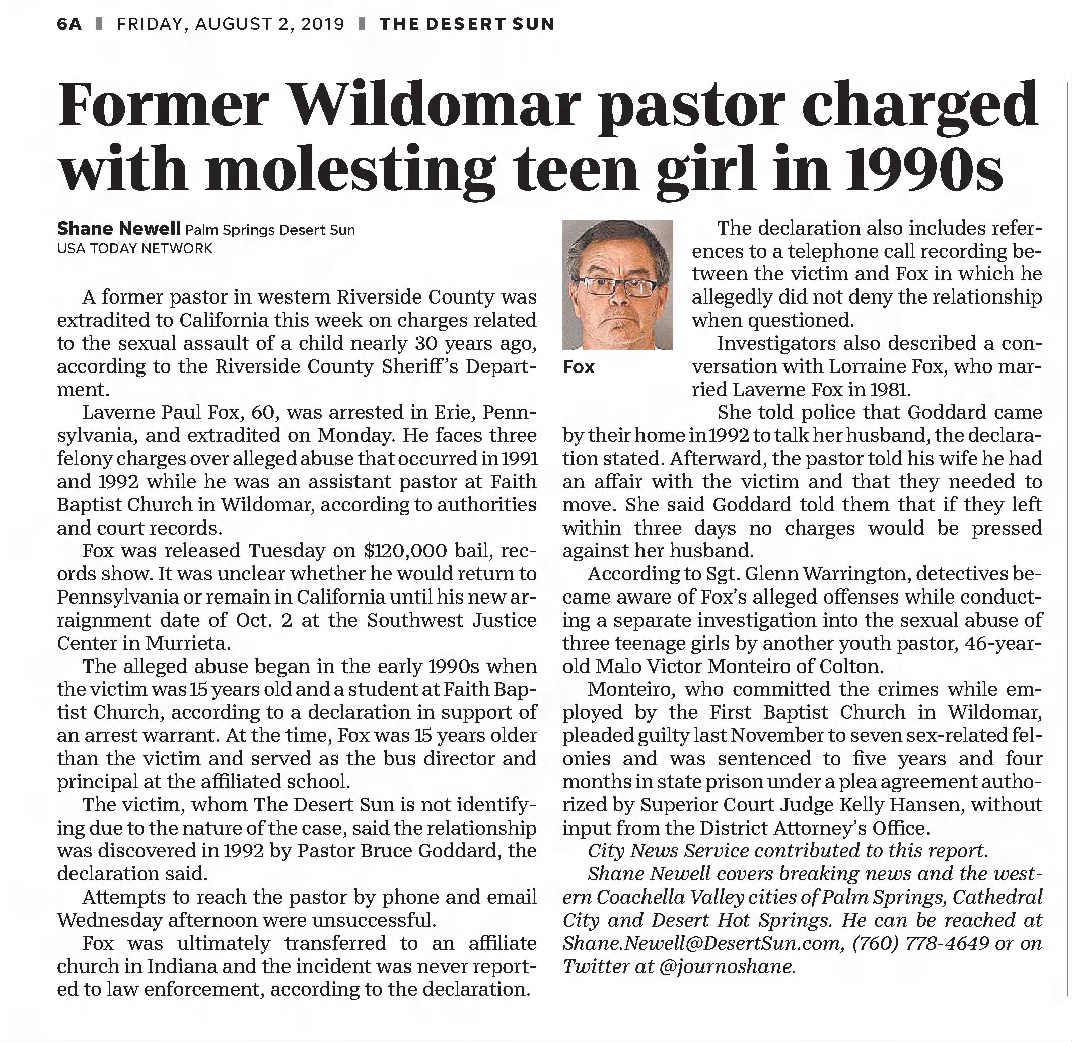 Former Wildomar pastor charged with molesting teen girl in 1990s
Laverne Paul Fox