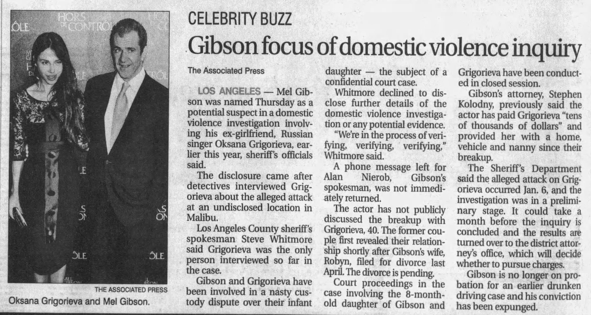 Gibson focus of domestic violence inquiry
News-Press
Fort Myers, Florida · Friday, July 09, 2010