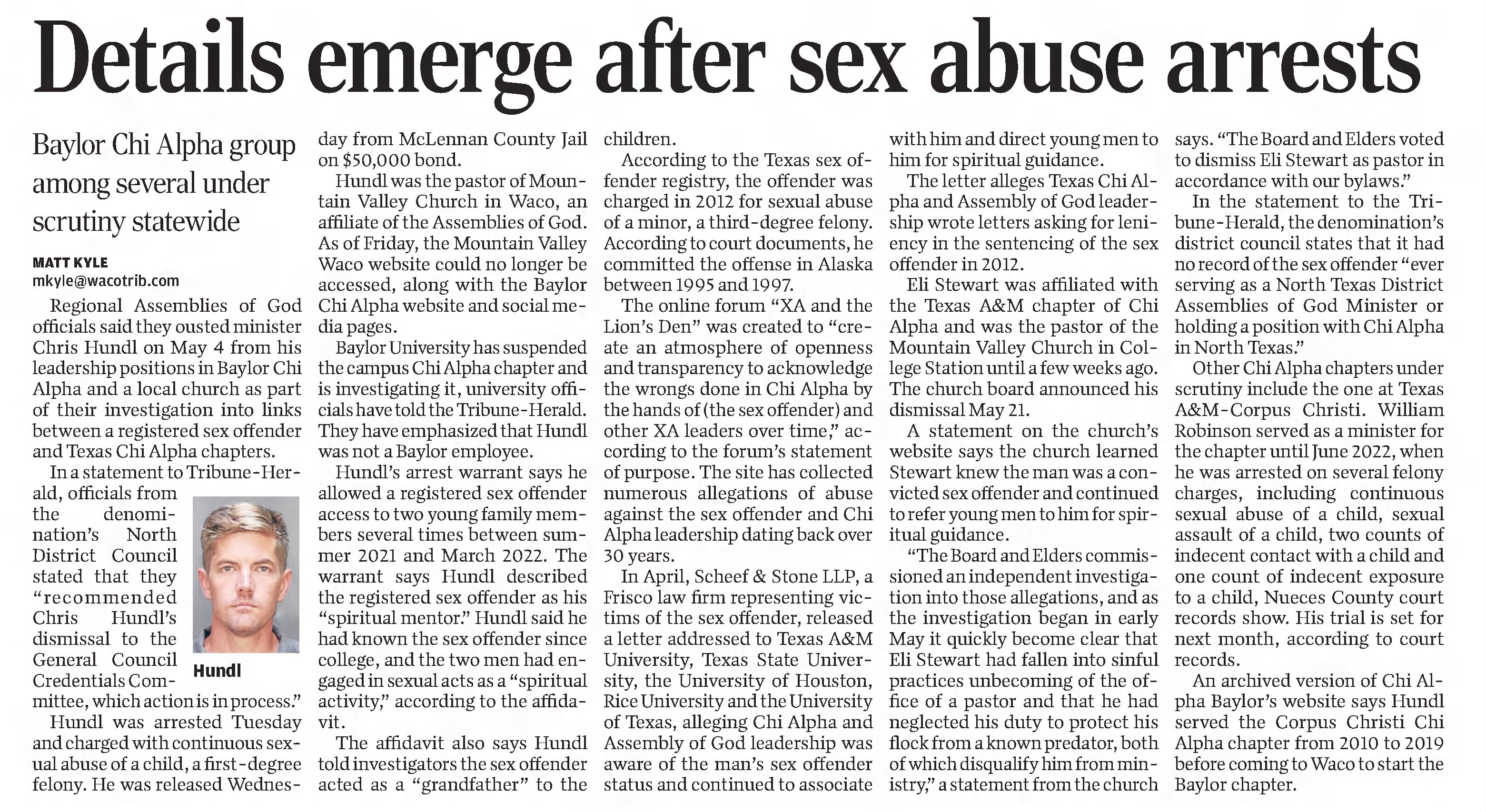 Details emerge after sex abuse arrests
Waco Tribune-Herald
Waco, Texas · Saturday, May 27, 2023