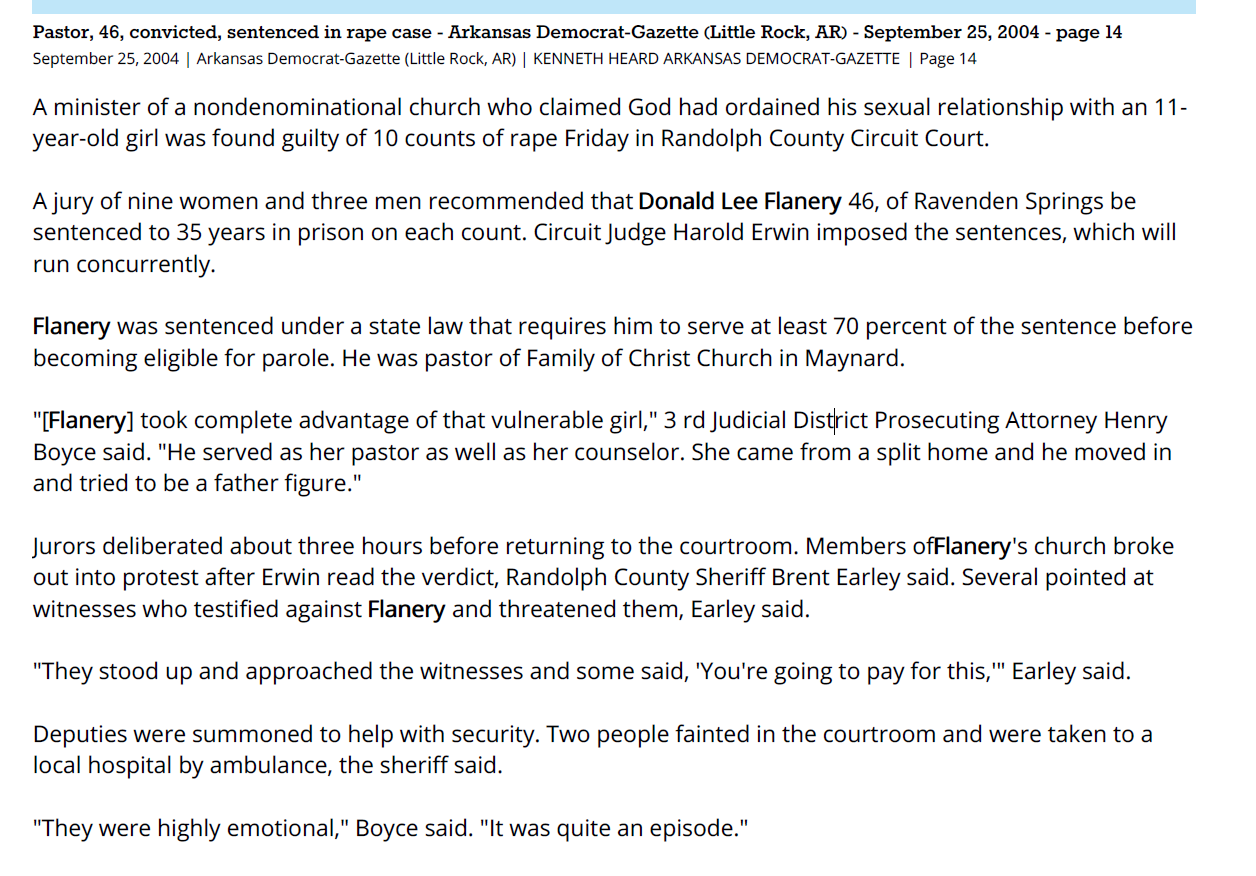 Pastor, 46, convicted, sentenced in rape case
Arkansas Democrat-Gazette (Little Rock, AR)
September 25, 2004