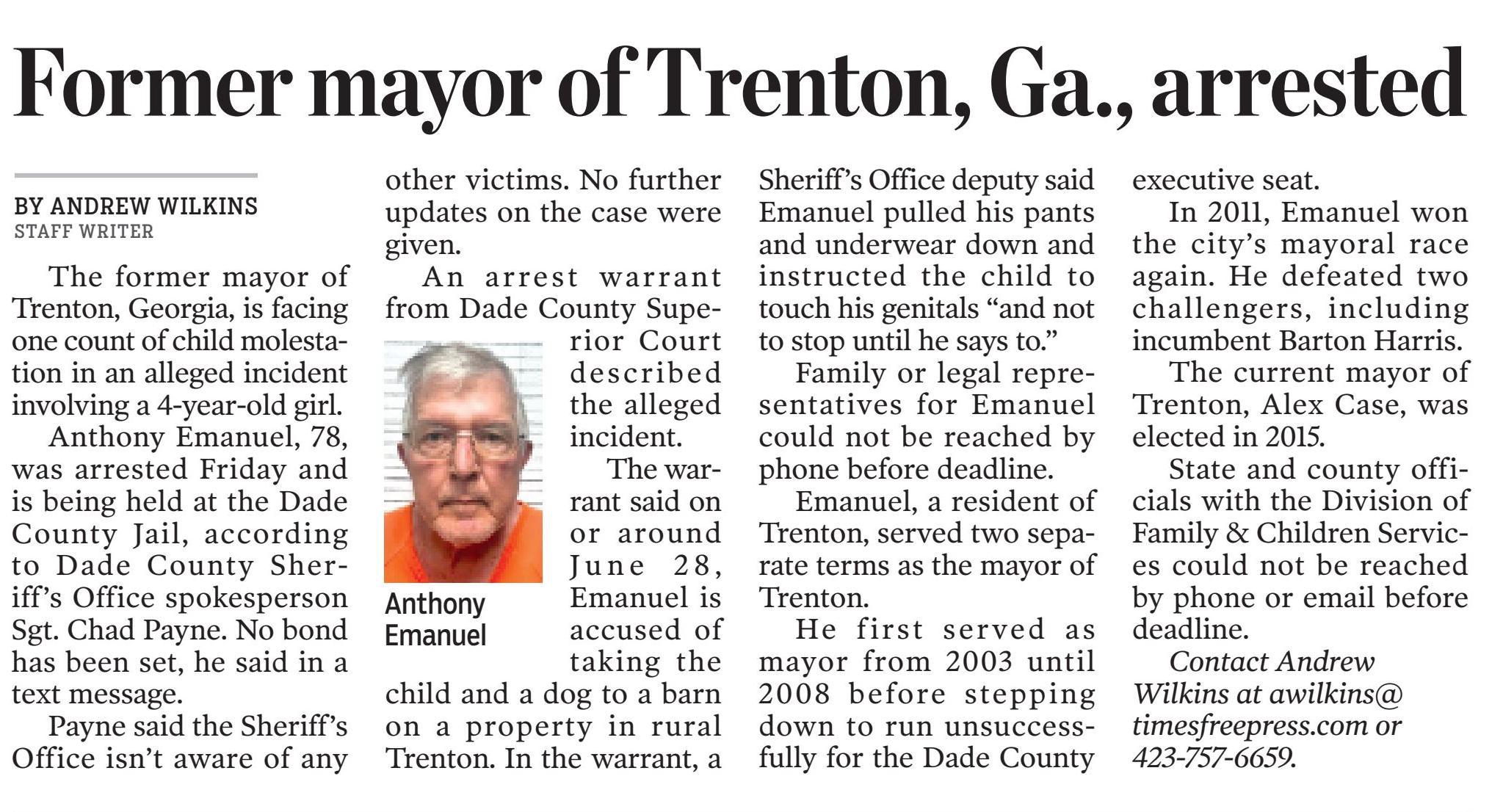 Former mayor of Trenton, GA, arrested
Chattanooga Times Free Press (TN)
July 13, 2023