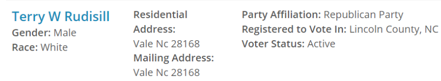 Terry W Rudisill - Party Affiliation Republican Party