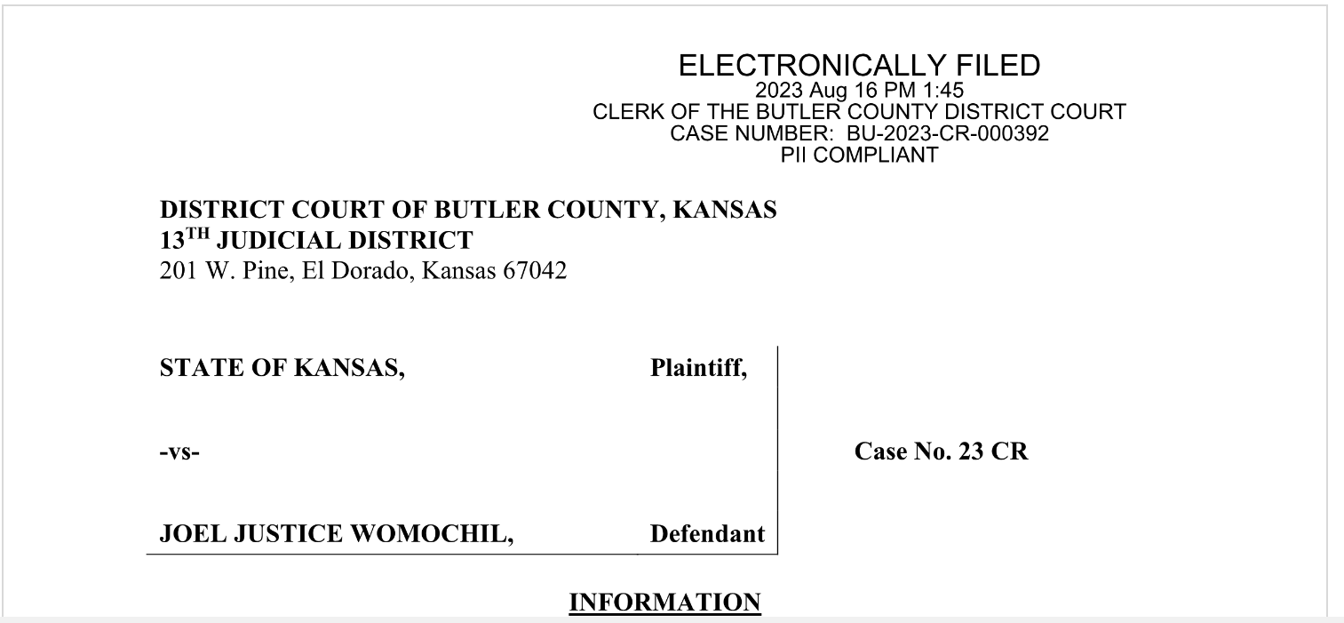 A PDF available at https://prodportal.kscourts.org/ProdPortal/Home/Dashboard/29
Requires registration and searching for his name.