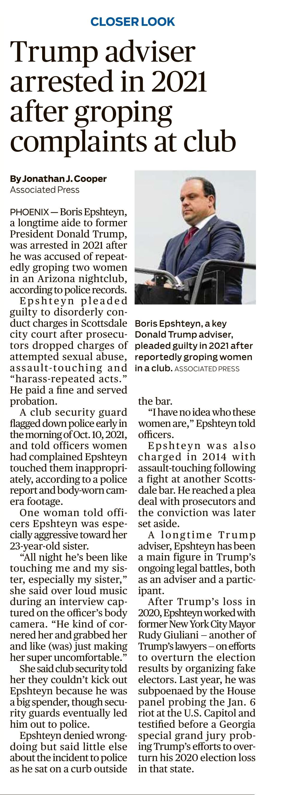 Trump adviser arrested in 2021 after groping complaints at club