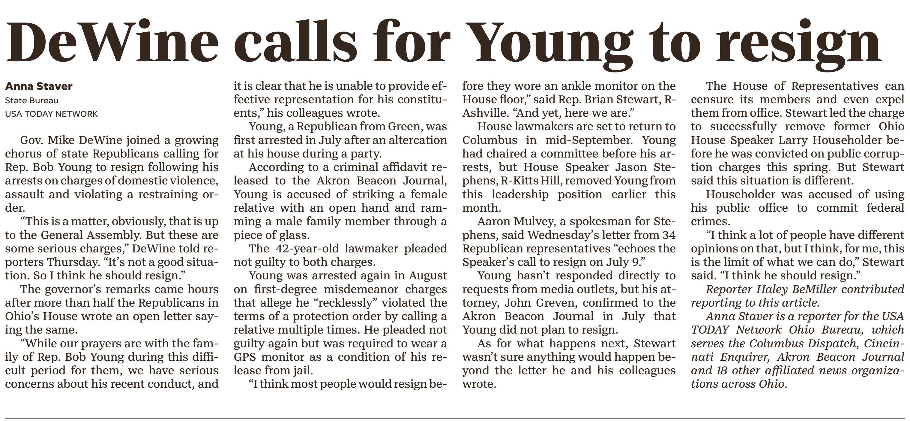 DeWine calls for Young to Resign