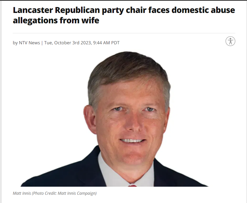 Lancaster Republican party chair faces domestic abuse allegations from wife
by NTV News, Tue, October 3rd, 2023
Photo of Innis from his campaign materials.