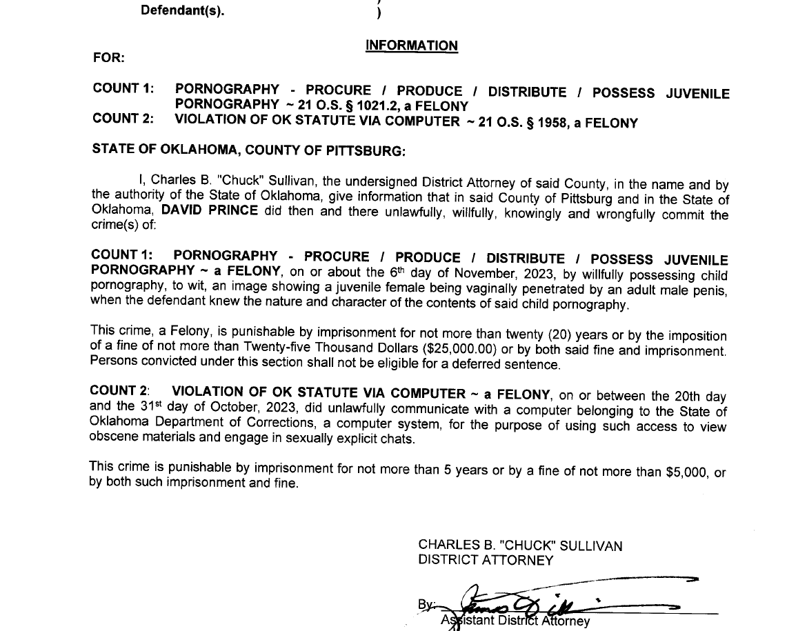 Screenshot of charging document, his name and home address are cropped off the top.