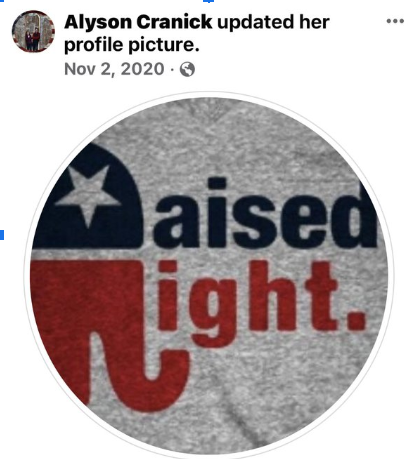 Circle with Republican Elephant logo which replaced the R in Raised Right.